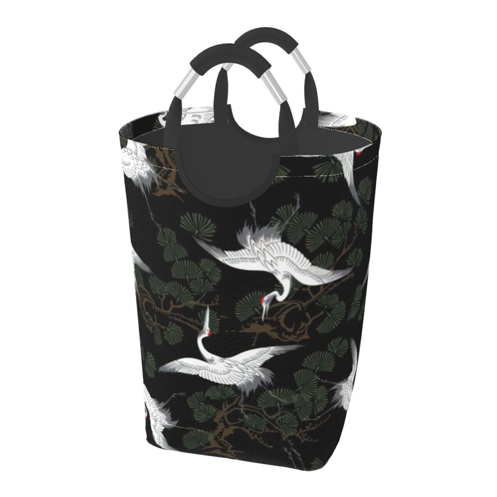 Japanese Crane & Pine Print Laundry Hamper Collapsible Baskets With Handle Dirty Clothes Hamper Bag For Dorm Family Bathroom Decor Storage ﻿