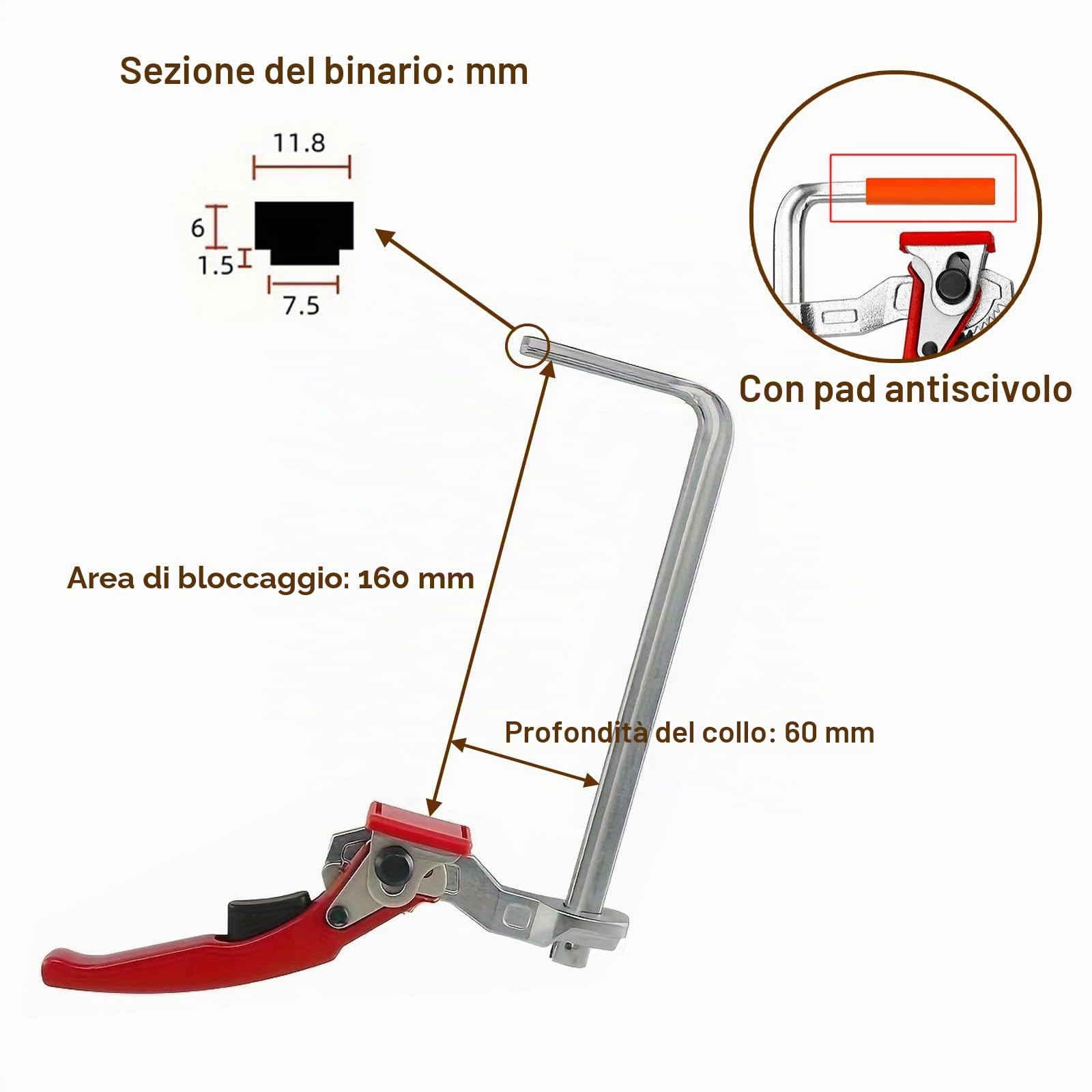 2 Pezzi Morsetti a Vite, Capacità 160mm e Profondità Della Gola 60mm, Morsetto a Vite, Morsetto da Tavolo Tutto in Acciaio, Morsetto a una Mano, per Legno da Falegname