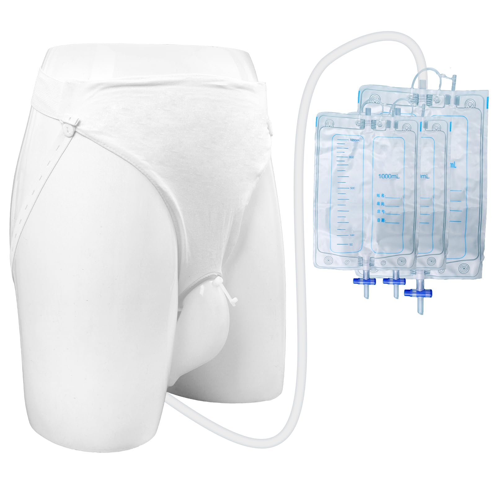 Wearable Urinal for Men,Protable Male Urine Collection Bag?Reusable Silicone Urine Bag?Urinary Drainage Bag System,Elderly Urinal with Urine Bags(2000 ML*1+1000 ML*2) for Bedridden Patients