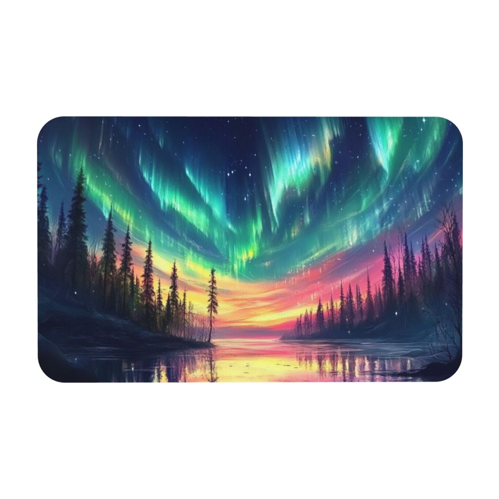 Tapis de bain antidérapant lavable 50x80 cm décor forêt lac étoilé