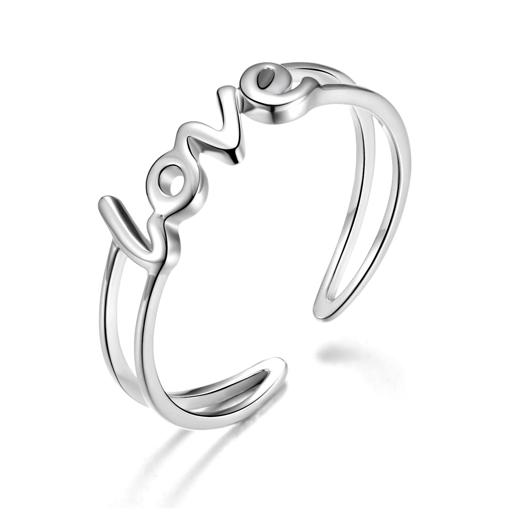 925 Sterling Silver Rings for Mom Love You Alphabet Adjustable Open Ring Statement Rings for Women Girls Mother's Day Gift Birthday Gifts