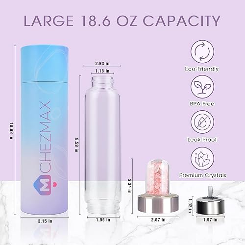 Vista 2 de ChezMax Botella de agua de cristal con centro de cristal natural A - Cristal rosa