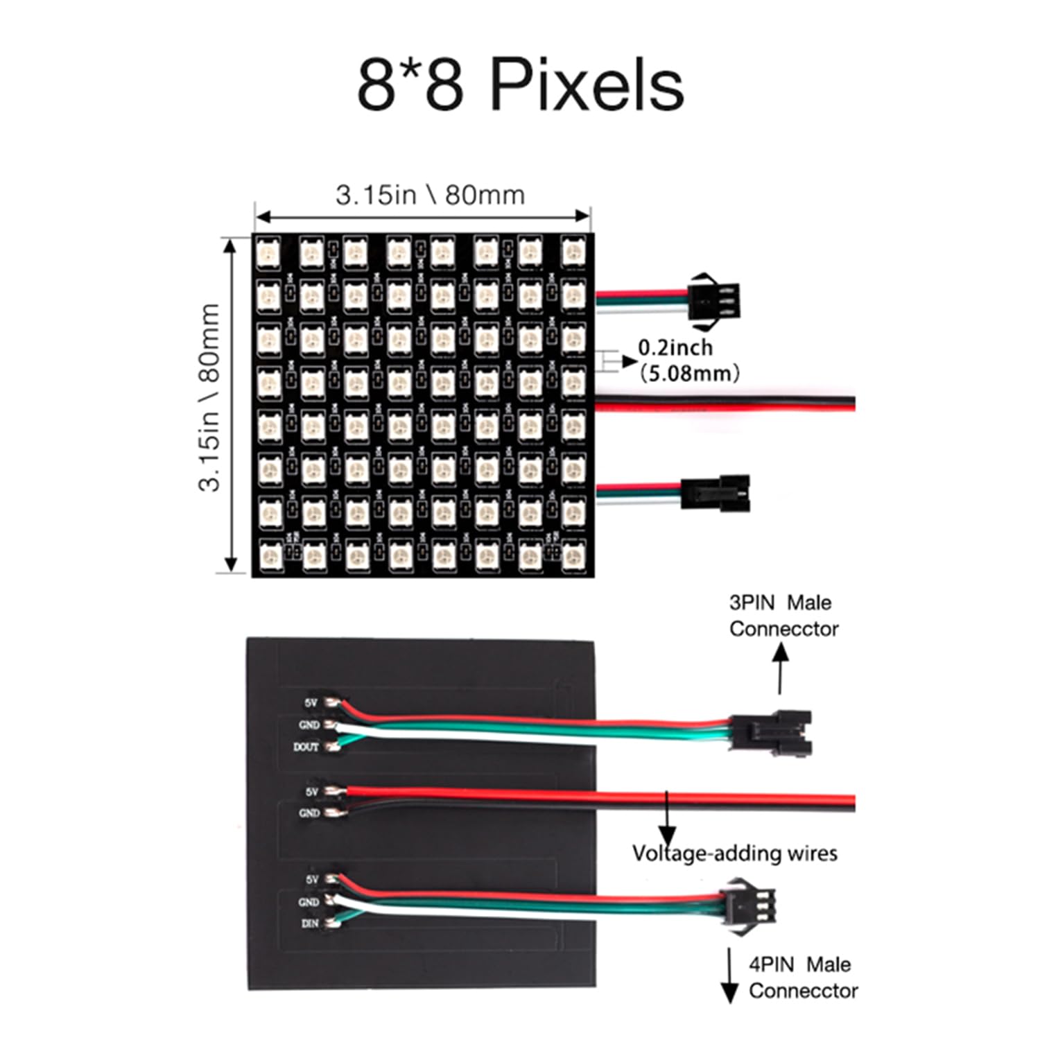SVFISHKK WS2812B RGB LED Digital Individually Addressable Panel Light LED Module Matrix Screen DC5V Controllers Image Video Text Display (2pcs 8x8 Pixels)