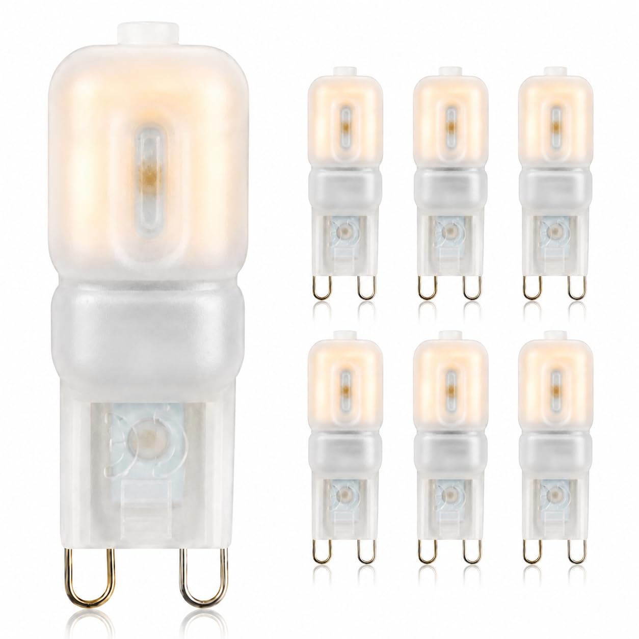 Voskilon G9 LED Bulbs Warm White Dimmable 3W 3000K, 6 Pack Frosted G9 Capsule Bulbs, Soft Light, Replace 25-30W Halogen Bulb, Compact 16x48mm for Chandelier Wall Lights AC 220-240V