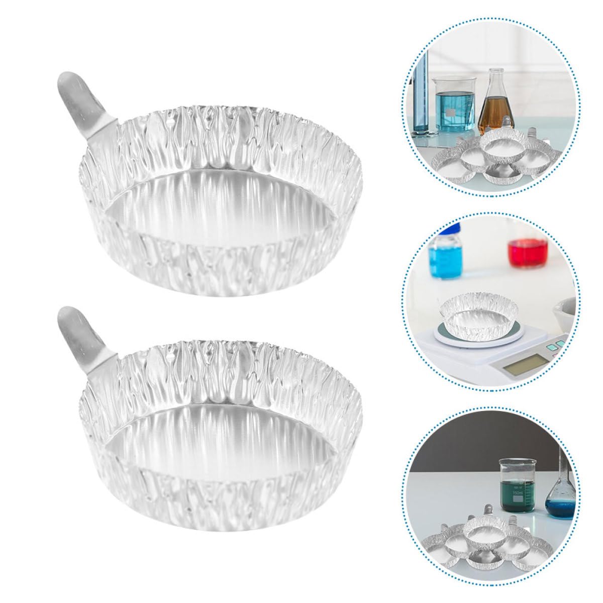 200 Unidades Plato de Pesaje de Aluminio con Asas, Tamaño Mediano 60mm (42ml), Bandejas Pequeñas para Pesar Líquidos y Polvos en Laboratorio, Bandejas de Pesaje Profesionales