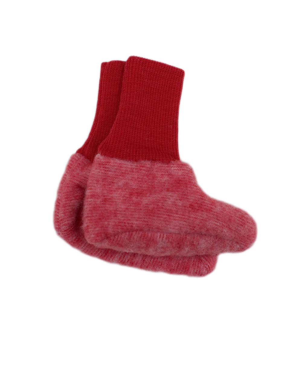 Cosilana Red Melange Baby Fleece Booties, 60% Wool (Organic), 40% Cotton (Organic) (Non-Slip Soles For Sizes Eu 62/68 And Up) (0-2 Months (Height 18-22) (Eu 50/56), )