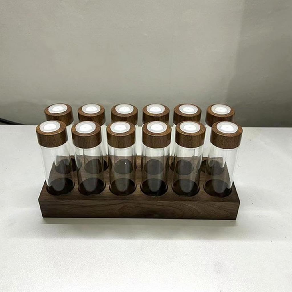 Kaffeebehälter mit Ablage, Einzelportions Aufbewahrungsröhrchen für Kaffeebohnen, Nachfüllbar mit Ständer, Kaffeebohnen Reagenzglas für Die Speisekamm, 12 Loch 22g