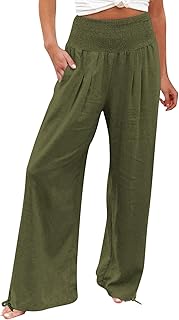 2025 - Pantalones de mujer de cintura alta, bolsillos, cintura elástica, color sólido, pantalones sueltos, pantalones largos casuales, pantalones cortos para mujer, medicina