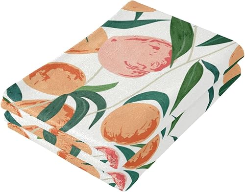 Miniatura 3 de Juego de 2 toallas de mano para baño, acuarela, rosa, naranja, melocotón, suaves, absorbentes, hojas verdes, toallas de cocina, toallas decorativas