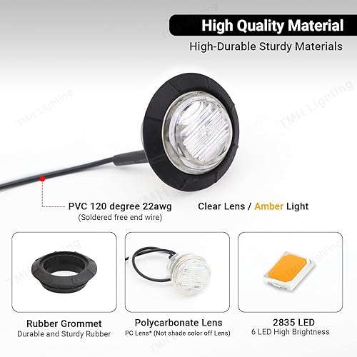 Miniatura 3 de TMH Luces indicadoras de marcador lateral ámbar de 1-14 pulgadas, redondas, 6 luces LED de bala transparente para camión, autobús, caravana,