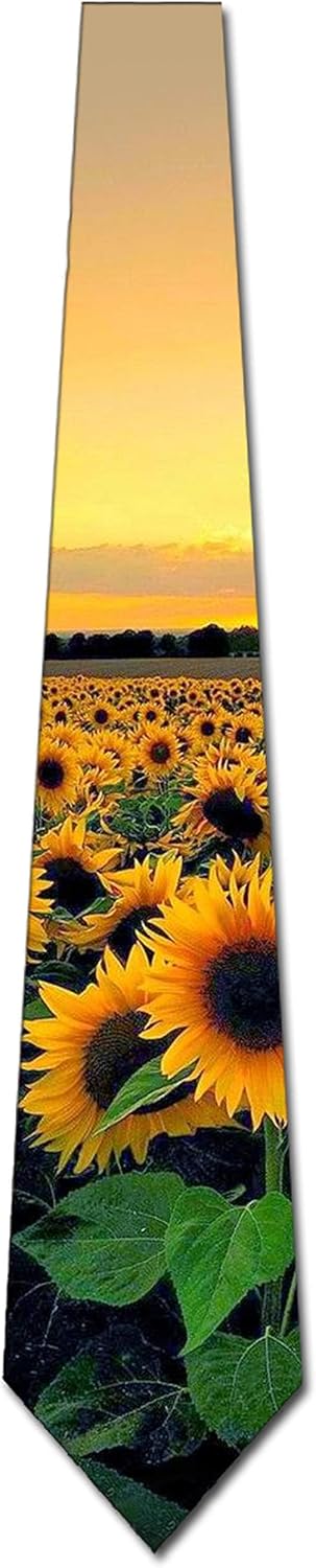 Three Rooker Sunflower Ties Mens Floral Necktie Sunflower Field Tie