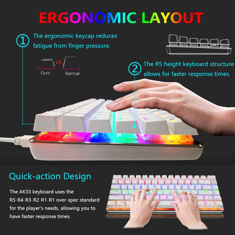 Tastiera da gioco cablata, set di mouse 3 in 1, tastiera meccanica con interruttore blu retroilluminato arcobaleno, mouse da gioco da RGB da 16000 DPI con 7 pulsanti +10 mouse pad retroilluminato RGB