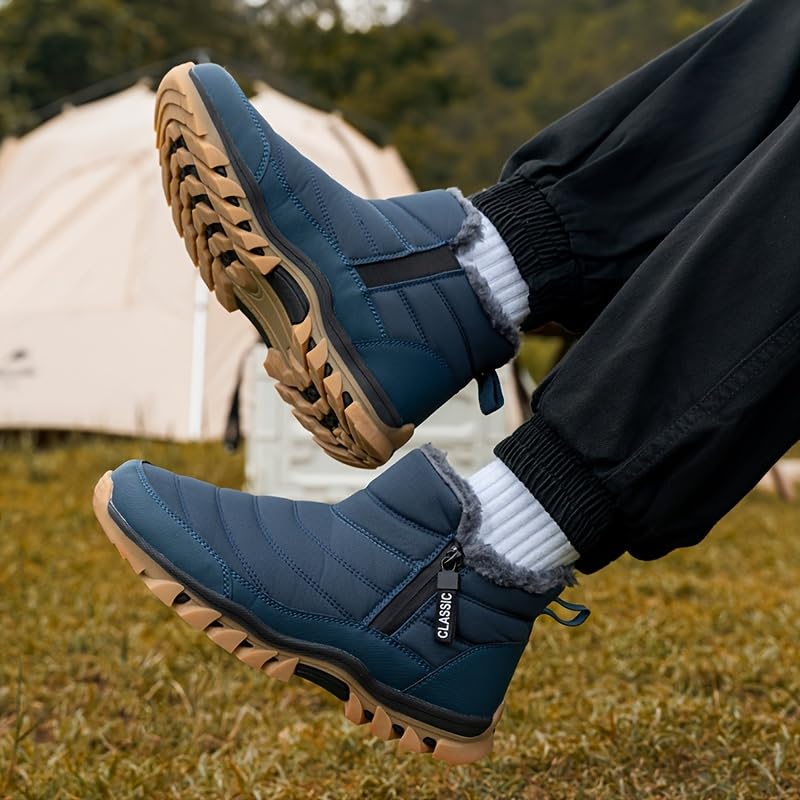 Men's Slip On Snow Boots with Warm Plush Lining, Comfy Non Slip Durable Thermal Side Zipper Design Shoes, Men's Winter Footwear2