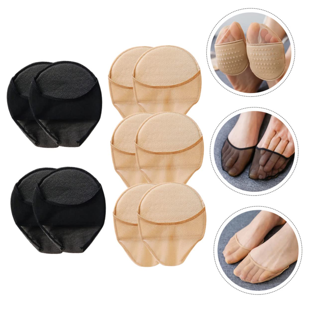 Didiseaon 4sets Compact Forefoot Pads Outdoor Half Socks Breathable Toe Socks Non-Slip Pads Toe Protectors 5pairs*4