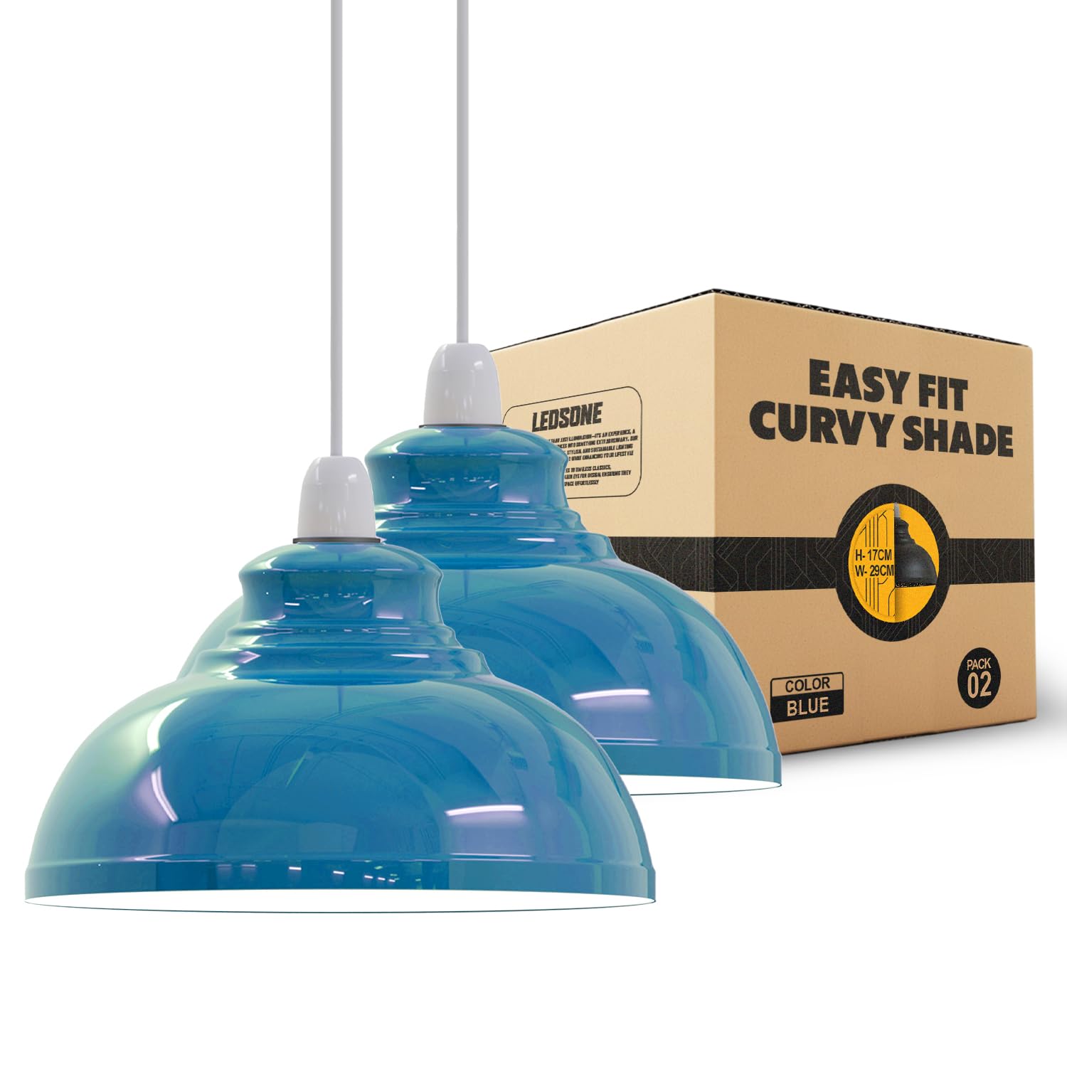 LEDSONE 2-Pack Retro Metal Ceiling Lamp Shades, Army Cama Dome Design, 29cm, Easy Fit for Bedroom, Kitchen, Living Room, Hallways, Office, Dining Room (Blue) โ image 1