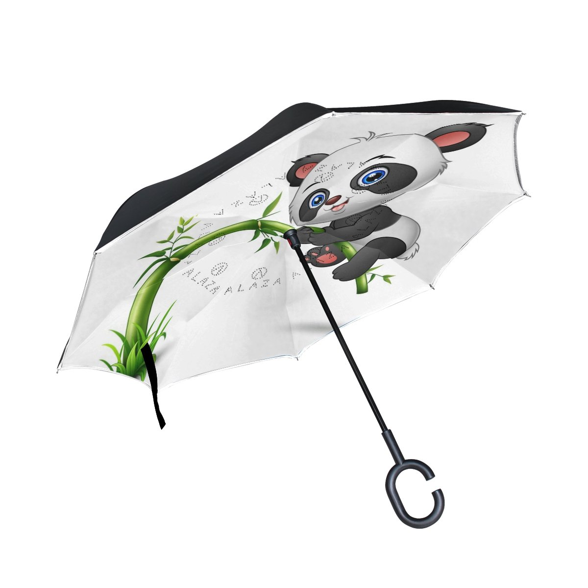 Isaoa Women's Large Umbrella Inverted Umbrella Windproof Double Layer Construction Reversed Folding Umbrella For Car Rain Outdoor Use,C-Shaped Handle Self-Standing Cute Baby Panda Tree Climbing Bamboo Umbrell