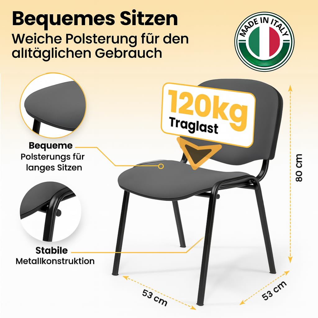 Topsit Besucherstühle 8er Set, stapelbare Konferenzstühle ohne Armlehnen, Stapelstühle mit Metallgestell, für Büro, Konferenz, Reception (Antrazit)