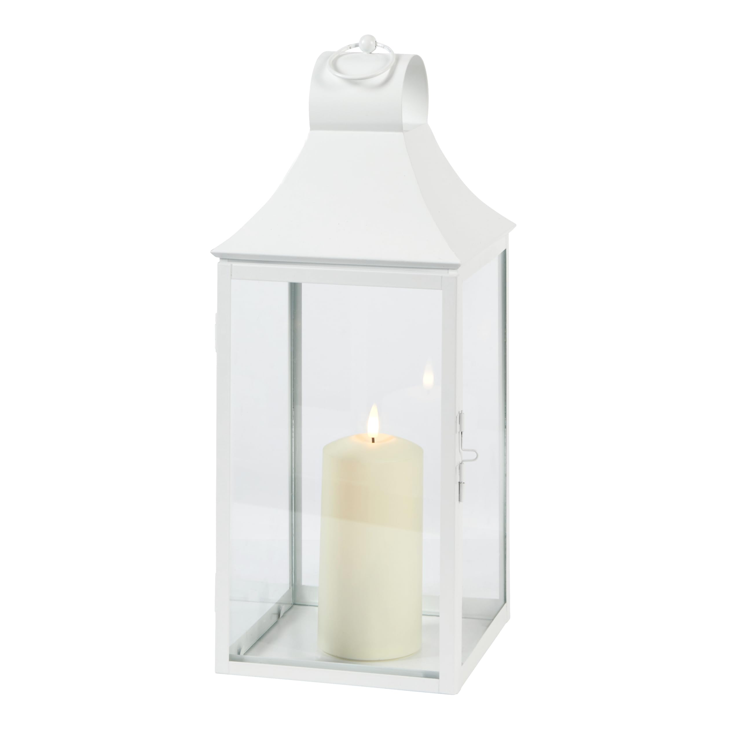 Lights4fun Lanterna Bianca in Metallo di 45 cm con Candela a LED TruGlow® con Timer per Interni ed Esterni