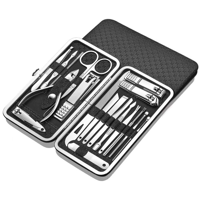Professional Manicure and Pedicure Kit – 19-Piece Stainless Steel Nail Care Tools, Luxury Portable Travel Case