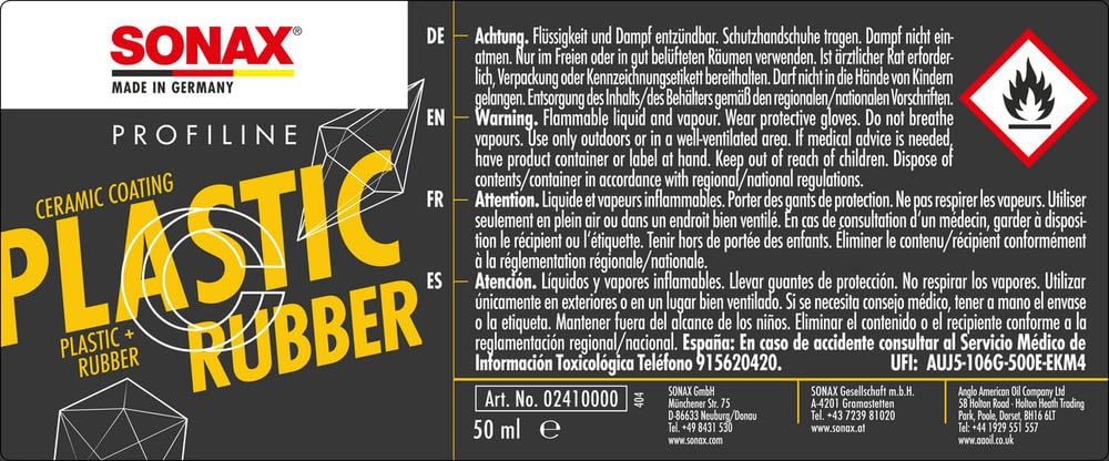 SONAX PROFILINE CeramicCoating CC Plastic+Rubber (50 ml) & PROFILINE Coating Applicator (6 Stück) Applikationspads mit spezieller Vliesoberfläche zum Auftragen Coatings | Art-Nr. 02377410