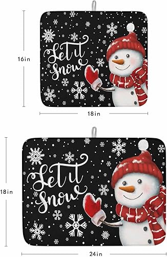 Miniatura 3 de Tapete de secado de platos de Navidad de muñeco de nieve negro para encimera de cocina, tapete de secado de platos de copo de nieve de invierno de