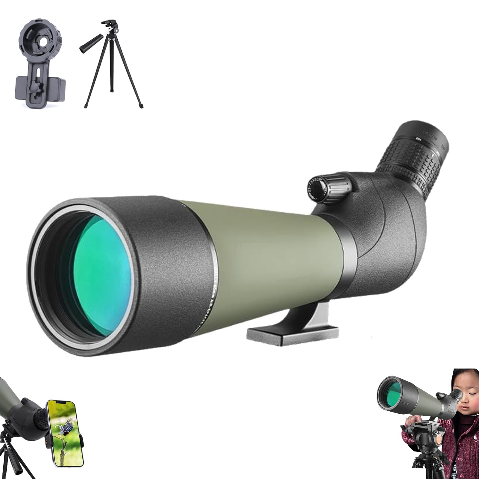 Bosco HD-7 Spektiv 25-75x80 mm Zoomobjektiv für Jagd Vogelbeobachtung mit Stativ Tragetasche Smartphone-Adapter