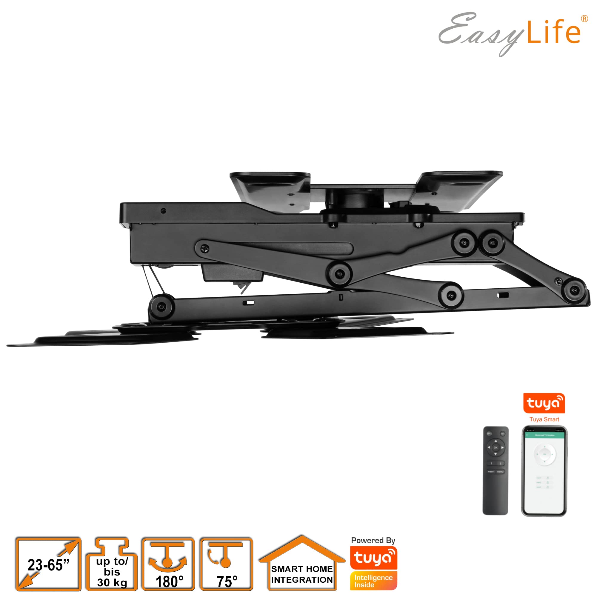 EasyLife – Supporto da Soffitto Per TV Elettrico, Girevole e Inclinabile, Integrazione Smart Home, da 23 a 65 Pollici, Supporto VESA Fino a 400×400 per TV LCD/OLED, Monitor, Display - Nero