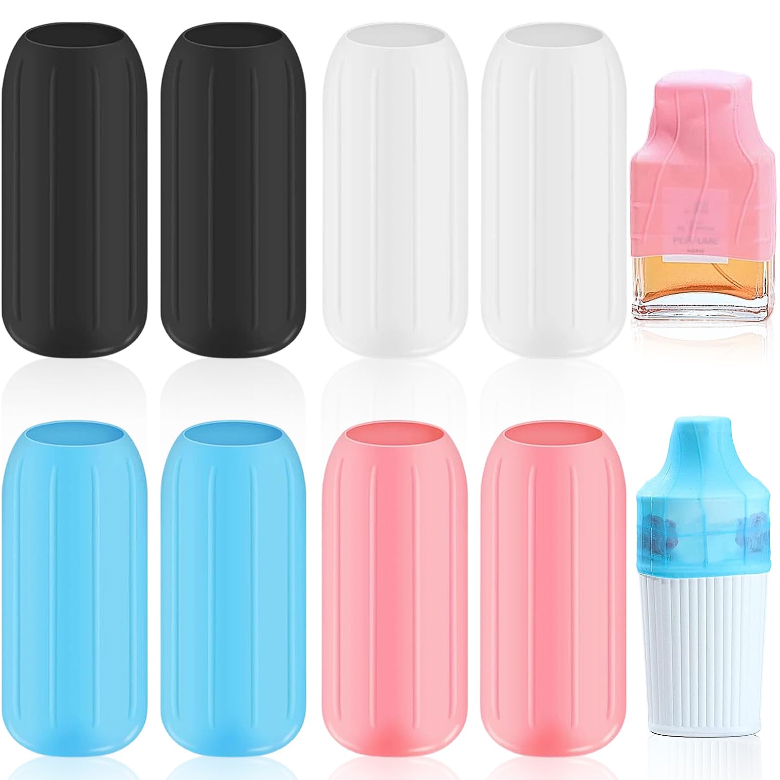Manicotti Elastici Anti-perdite Per Viaggio - Coperture In Silicone Per Bottiglie + Borsa Trasparente, 8 Pezzi, Essenziali Per Bagaglio E Toeletta
