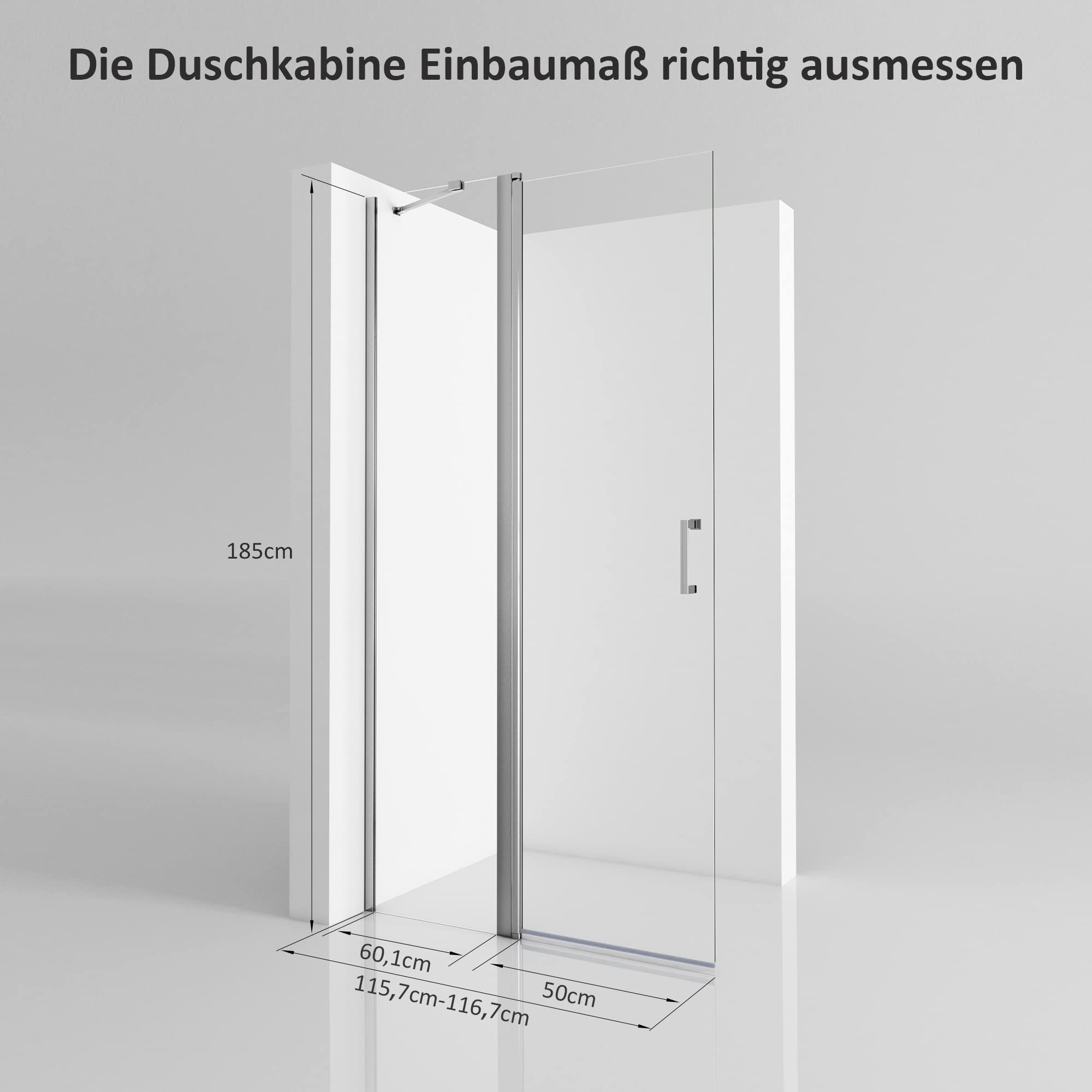 Duschabtrennung Walk in 120x185cm Duschabtrennung Walk-IN Duschwand Pendeltür Duschabtrennung mit Festteil und Eckregalen Drehtür Schwingtür Duschkabine 6mm NANO Sicherheitsglas Glas