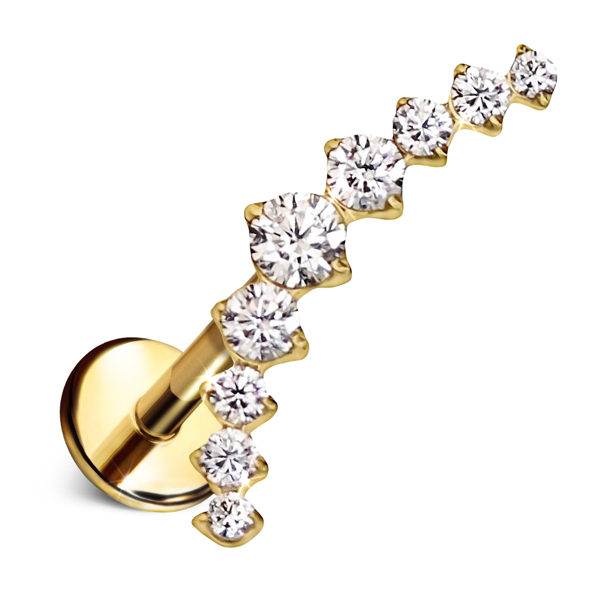 Cords Club Crystal Ear Climber Flat Back Stud – ASTM-F136 Implant Grade Titanium - Push Pin Design for Sensitive Ears – Available in 18K PVD Gold