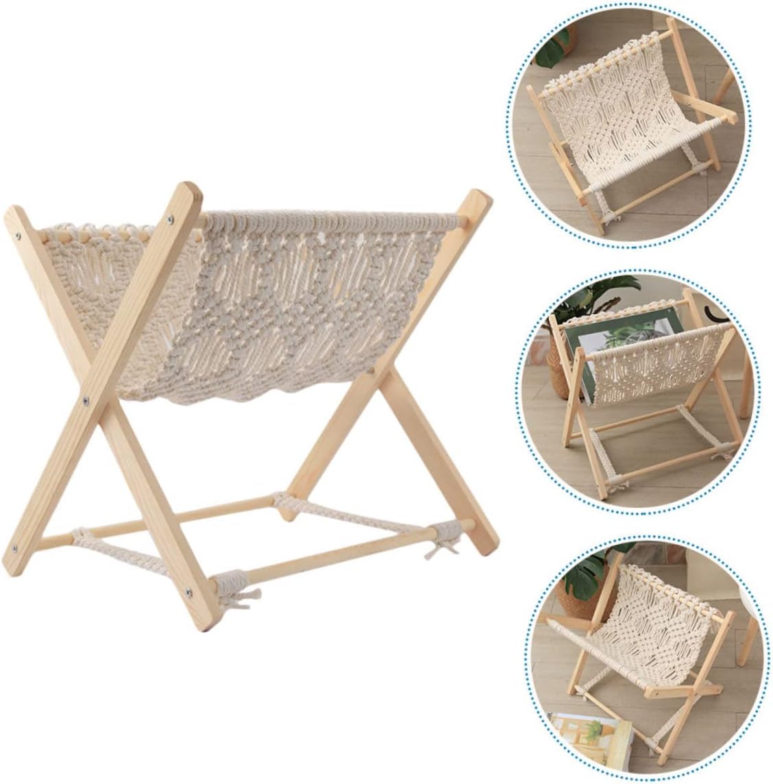 Rustic Cotton Rope Woven Storage Rack Foldable Magazine Organizer for Living Room and Office Stylish Book Rack Unique Design
