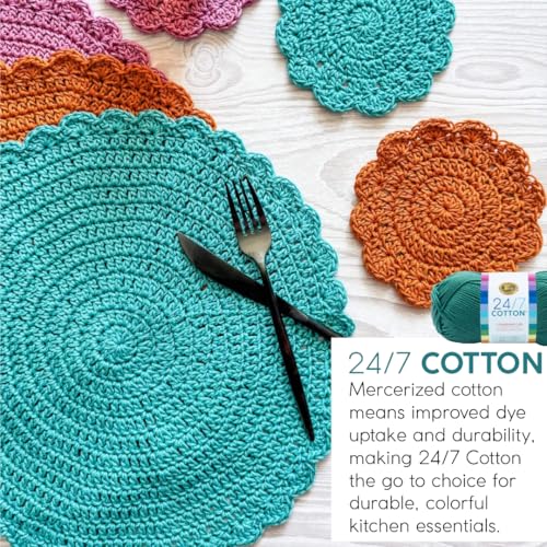 Image of Lion Brand Yarn, 24 /7 Cotton Mercerized Lightweight Yarn for Knitting, Crochet, and Crafts, Marquee, 5 Pack, Multicolor Pack of Natural Fiber for Breathable Tops, Durable Bags, and Dish Cloths