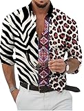 oneforus Herren Retro-Hemd Lässige Tierhaut 3D-Muster Revers Bluse Vintage Revers Button Down Revers Hemden Top