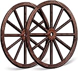 OYEFLY 2 Pcs Wagon Wheel Decor,Decorative Vintage Wood Garden Wagon Wheel,Vintage Rustic Wagon Wheel (Brown, 12 Inch) 12L' x 12W' Brown