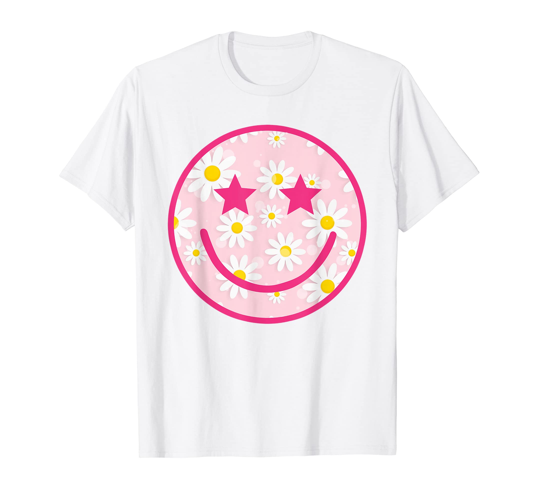 Funny Pink Happy Face Daisy Flower Smile Face Trendy T-ShirtOEKO-TEX STANDARD 100