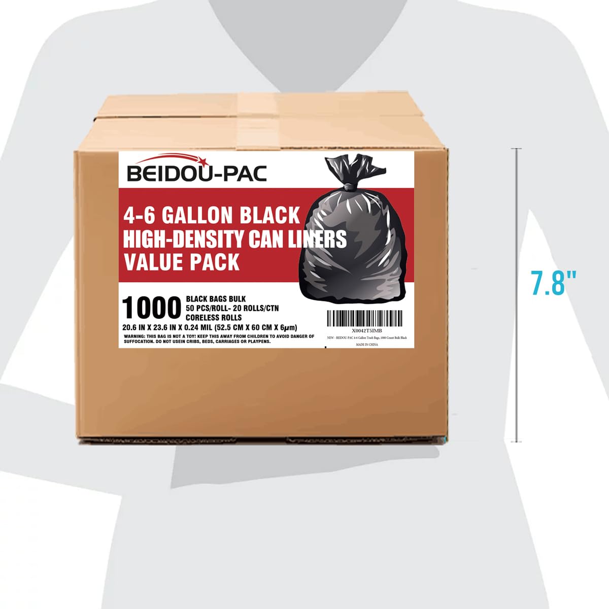 BEIDOU-PAC Bolsas de basura de 4 a 6 galones, paquete de 1000 bolsas de basura negras, bolsas de basura multiusos para baño, oficina, industrial, comercial, limpieza, municipal, reciclaje