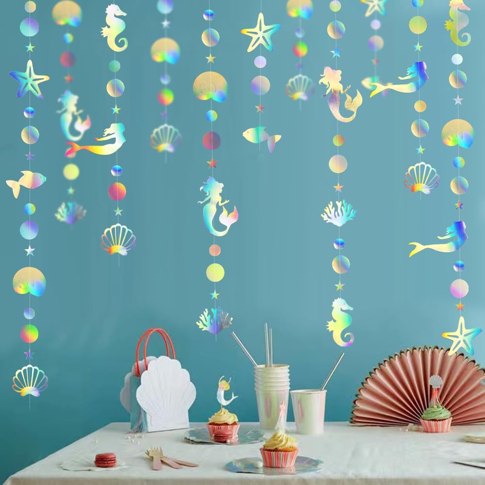 Rainbow Mermaid Pendant Ocean Scallops Starfish Color Banner Star Circle Fish Garlands Girl Birthday Baptism Celebration Anniversary Party Decoration