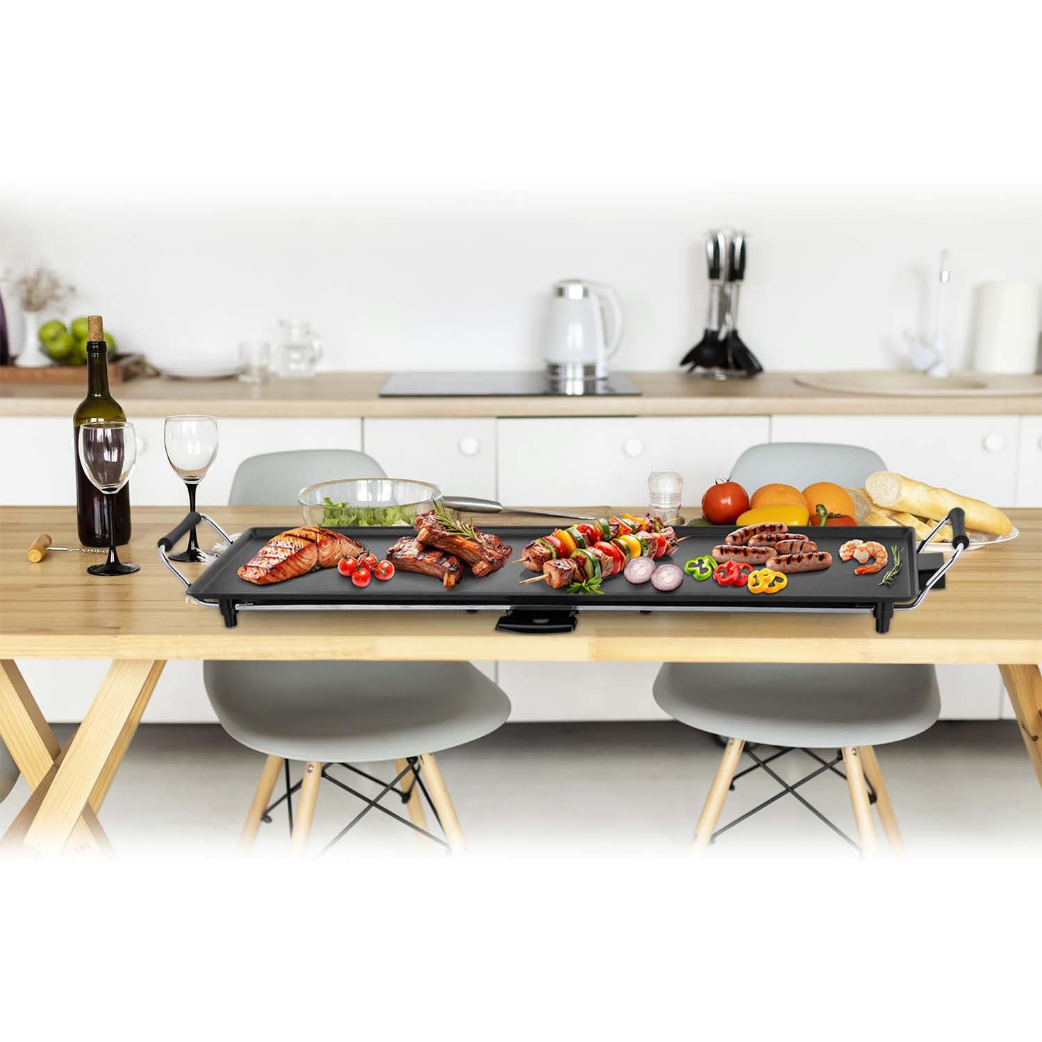 Plancha XXL Dolce Casa DC-PLA-90-CM Antiadhésive - Thermostat Ajustable, 1800W Poignée Rembourrée, pour 8 Personnes, 90 x 23CM