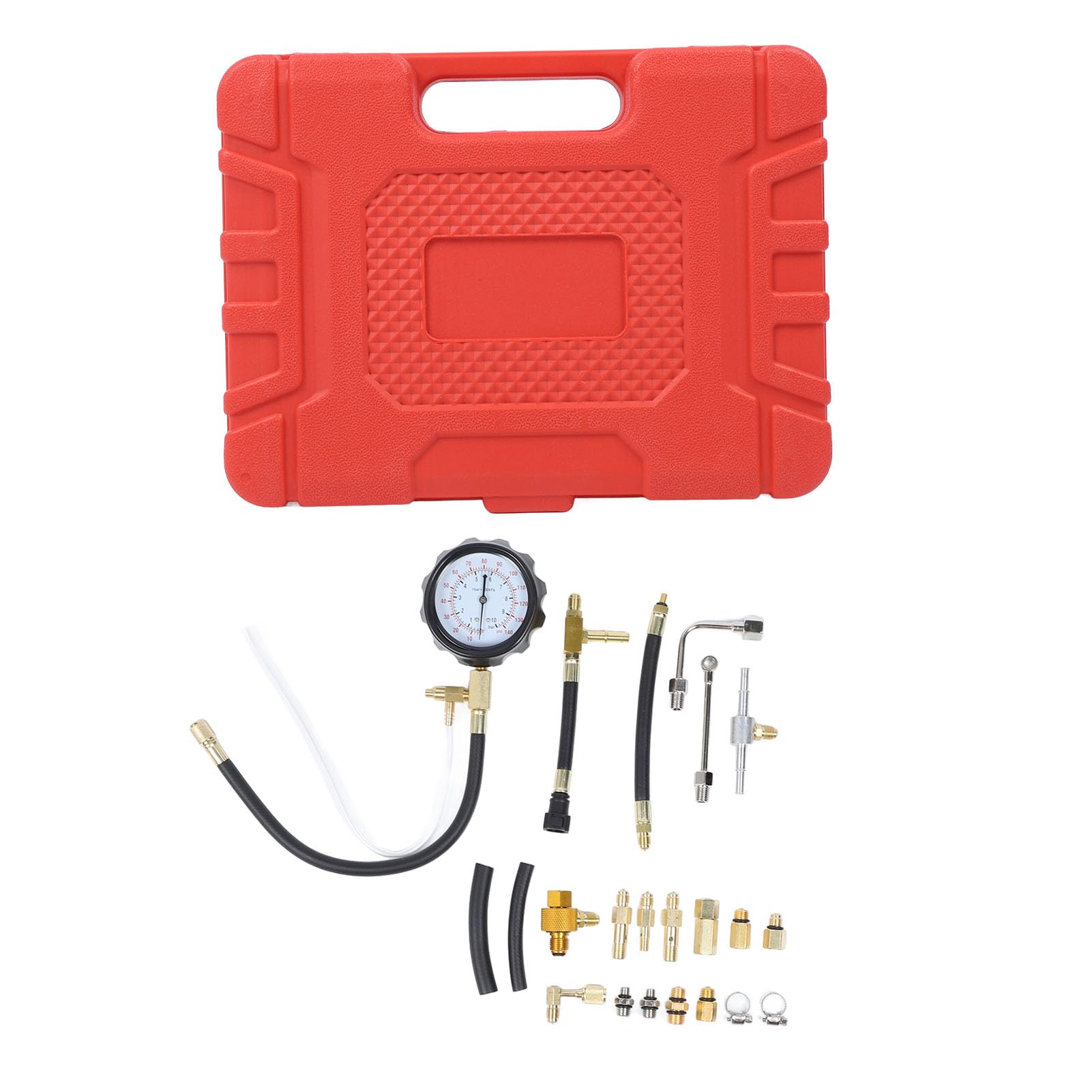 Cryfokt 0-140 PSI Oil Pressure Gauge Tester Kit, Engine Oil Pressure Tester with Shock Resistant Rubber Cover, Fuel Injector Pressure Kit for Cars, Trucks, Motorcycles, Marine Equipment