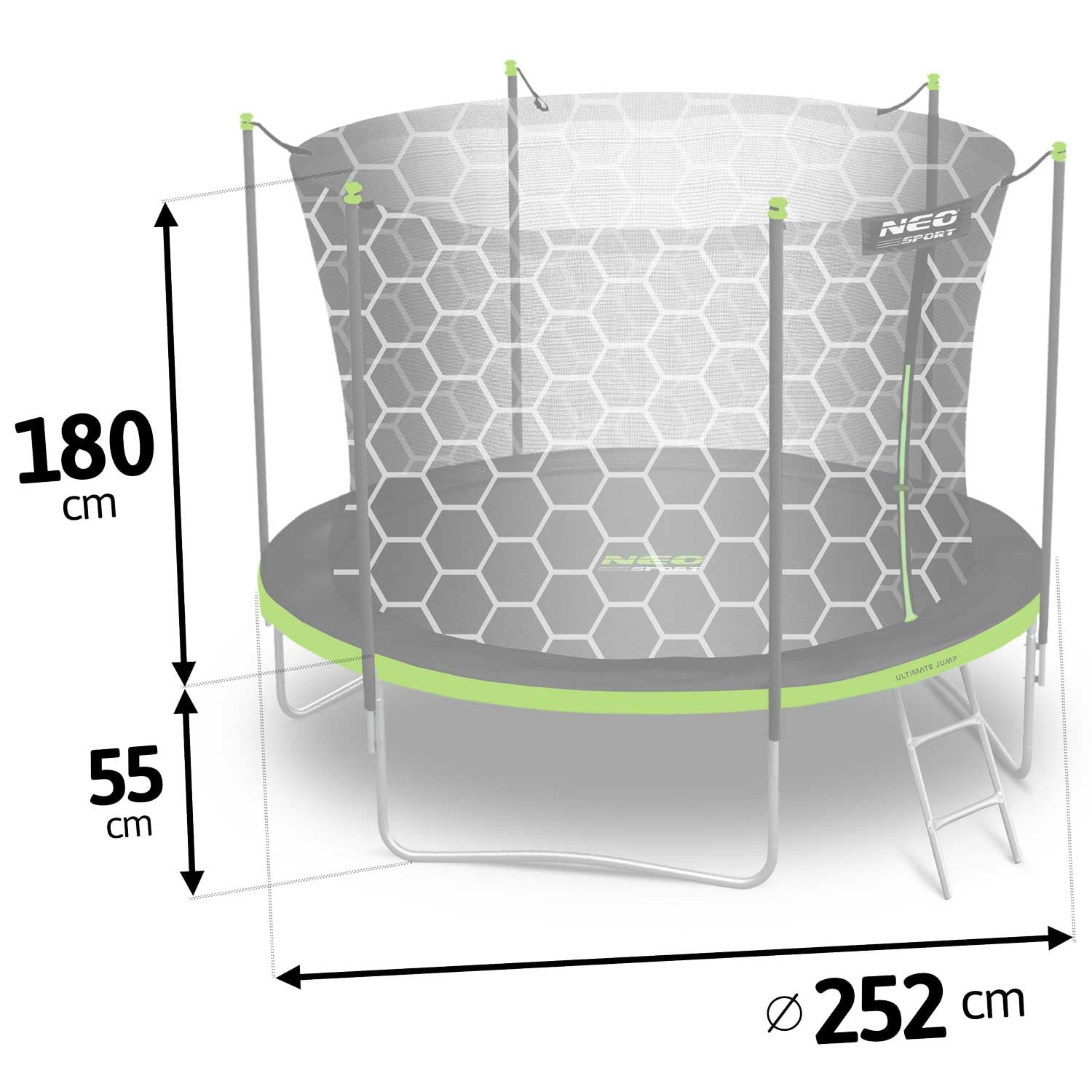 Neo-Sport Trampolina Ogrodowa Dla Dzieci Z Wewnętrzną Siatką Zabezpieczającą Drabinką 183 cm 6 ft Czarny Zielony