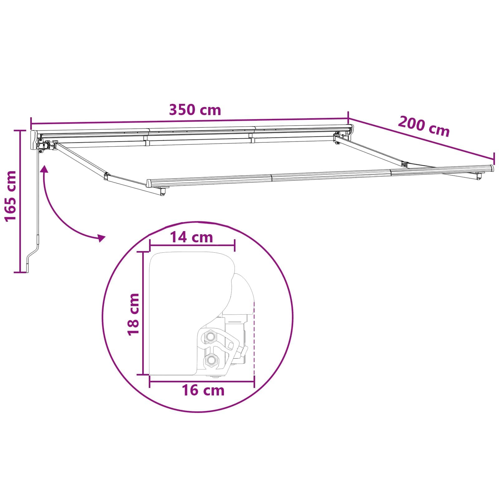 Tenda da sole retrattile, con braccio snodato, grigio chiaro, bianco, 3,5 x 2 m | Tenda parasole flessibile per terrazza e balcone: tenda parasole da parete con manovella da 165 cm in metallo resistente.