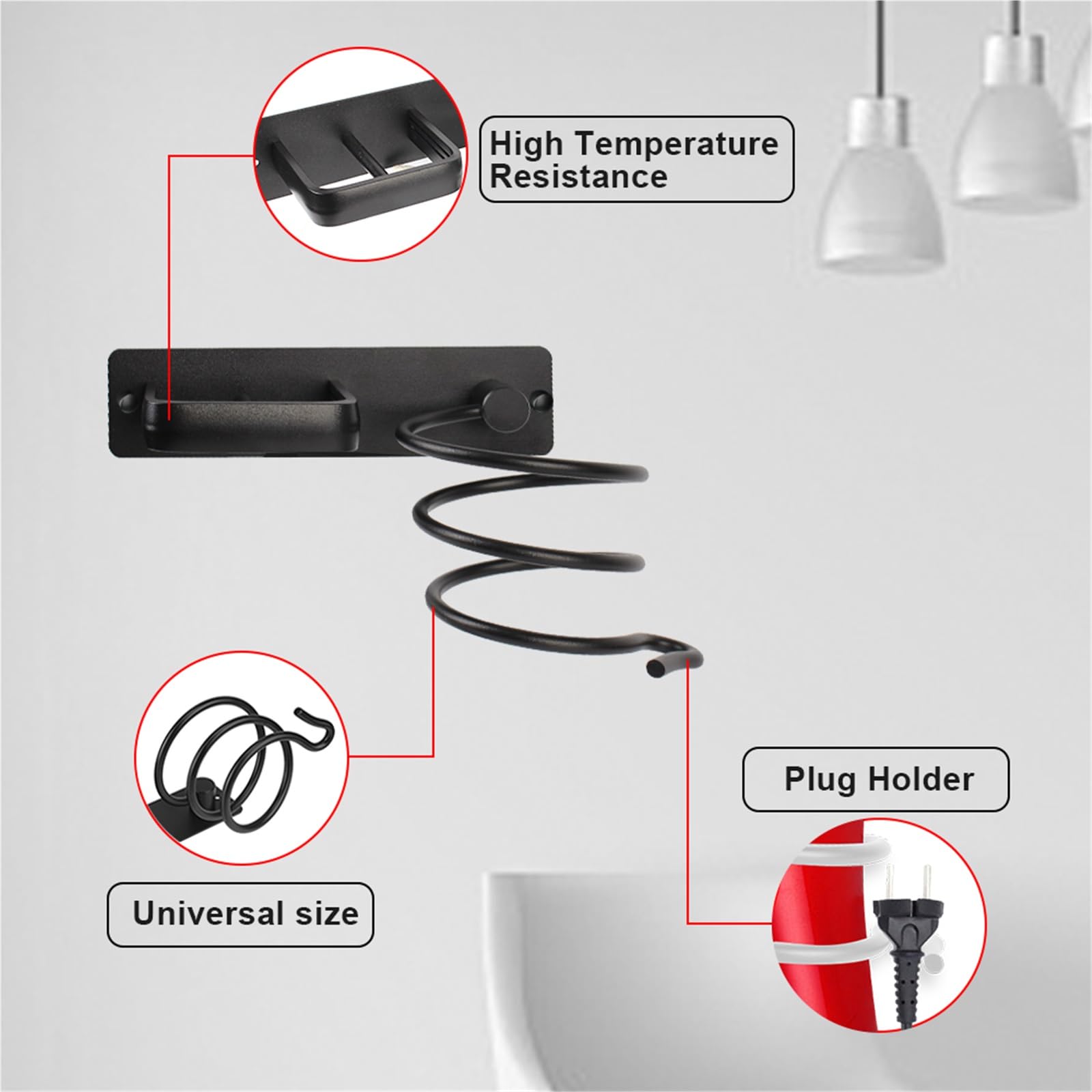 Porta asciugacapelli a Parete, Porta Rack Organizer Accessori for riporre Gli scaffali del Bagno Piastra for Capelli a(Black)