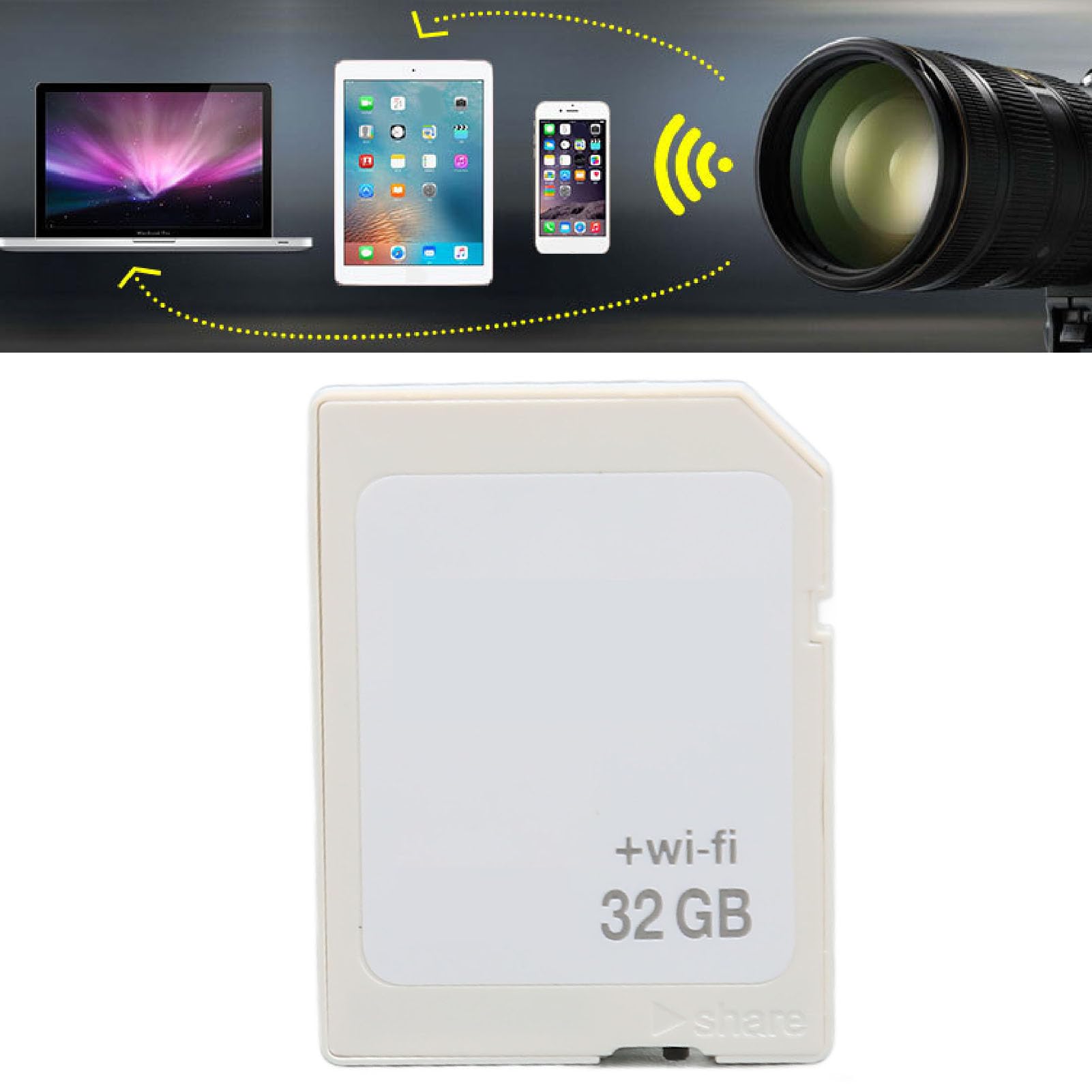 Scheda SD WiFi per Fotocamera, Scheda di Memoria Flash SDHC Classe 10 da 32 GB/64 GB, Condivisione Wireless, Archiviazione di Grande Capacità