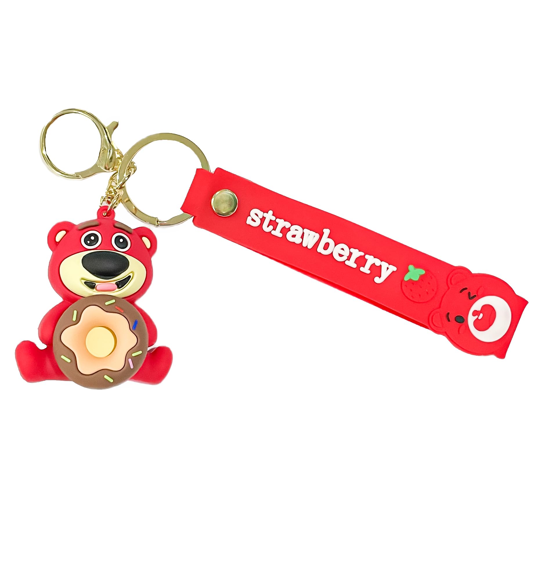 Bewelin Key Ring Bear with Donut Cute Bear Key Chain Decoration Gift, red, 5,3 cm