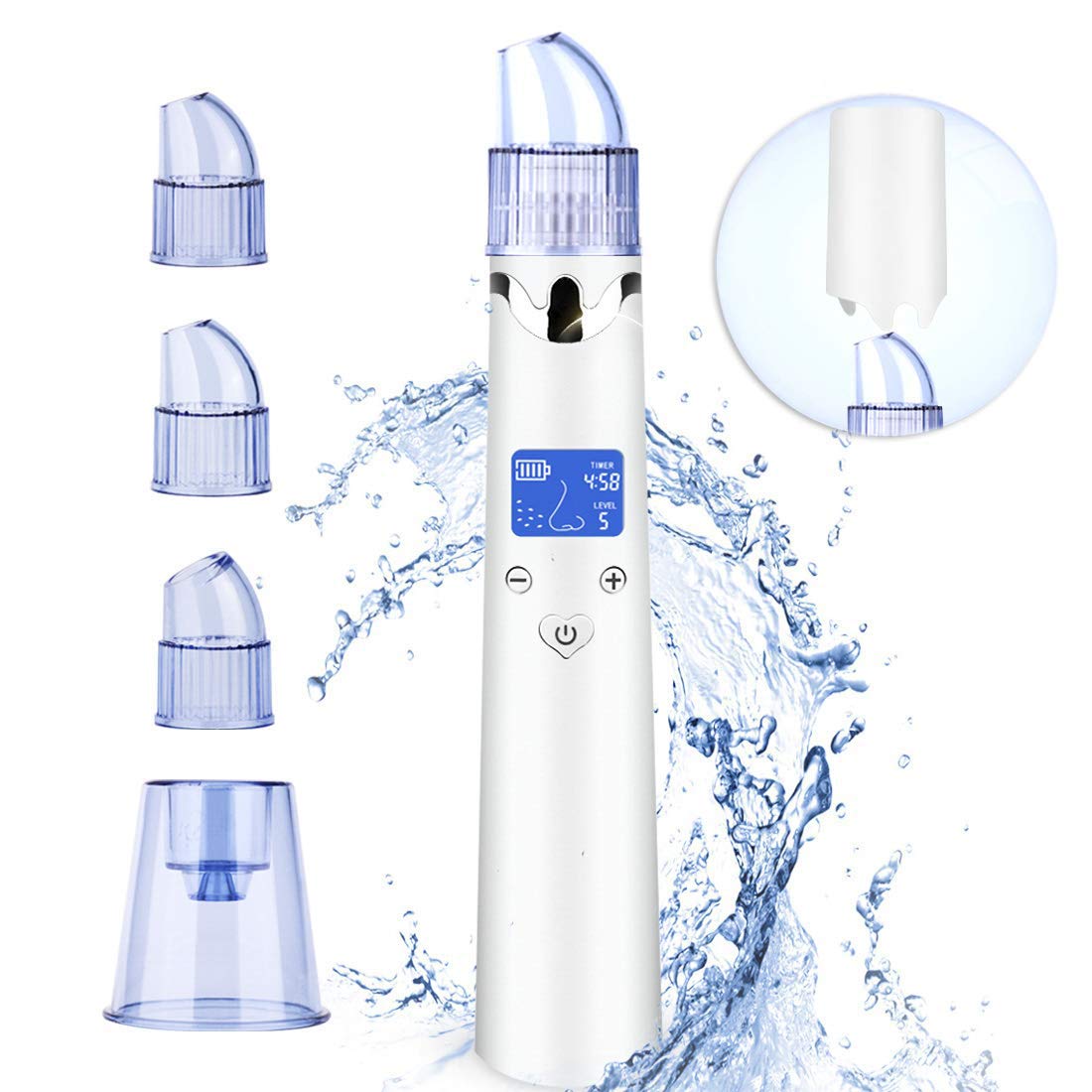 Vuoto di pori di rimozione di comedone con 4 testine di Ricambio - Detergente per Acne facciale con Timer - Strumento di rimozione Elettrico Comedo