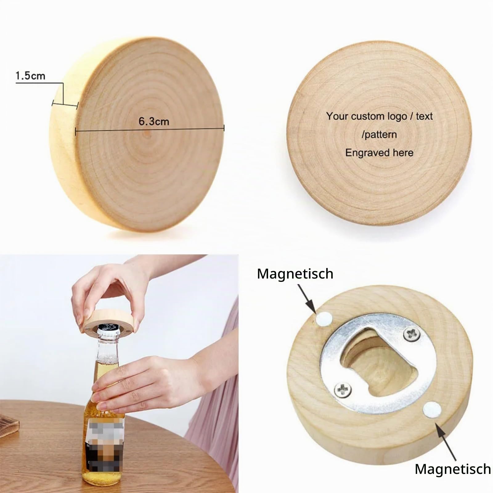 Personalisierter Flaschenöffner für Hochzeiten, personalisierbar, aus Holz, mit Namen, Kühlschrank, magnetischer Flaschenöffner für Brautjungfer, Hochzeit, Party, Gastgeschenke (100 Stück)