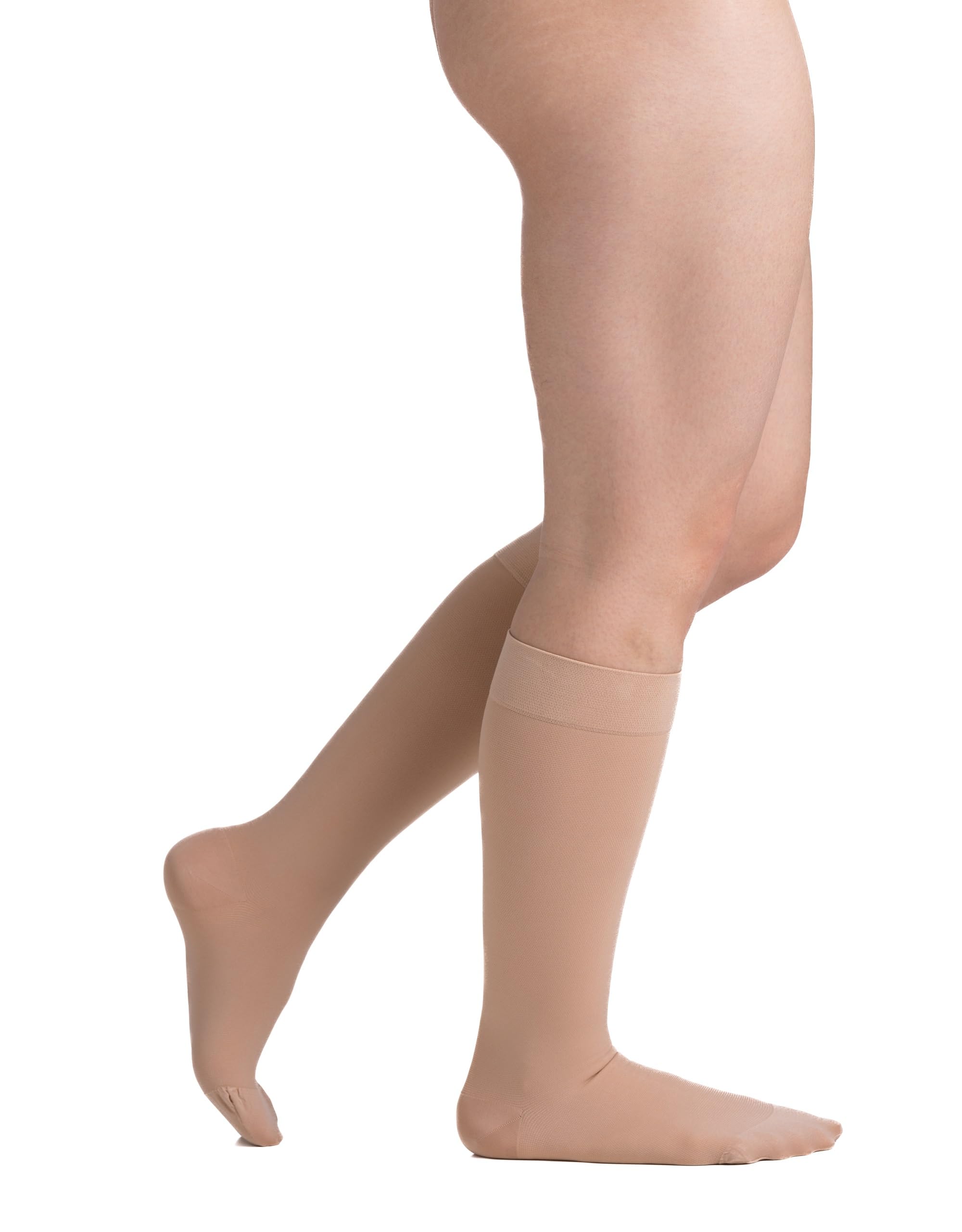 EvoNation USA Made Surgical Weight Opaque Graduated Compression Socks 30-40 mmHg Extra Firm Pressure Medical Quality Knee High Support Stockings - Best Fit Circulation Hose (XL, Tan Nude Beige)