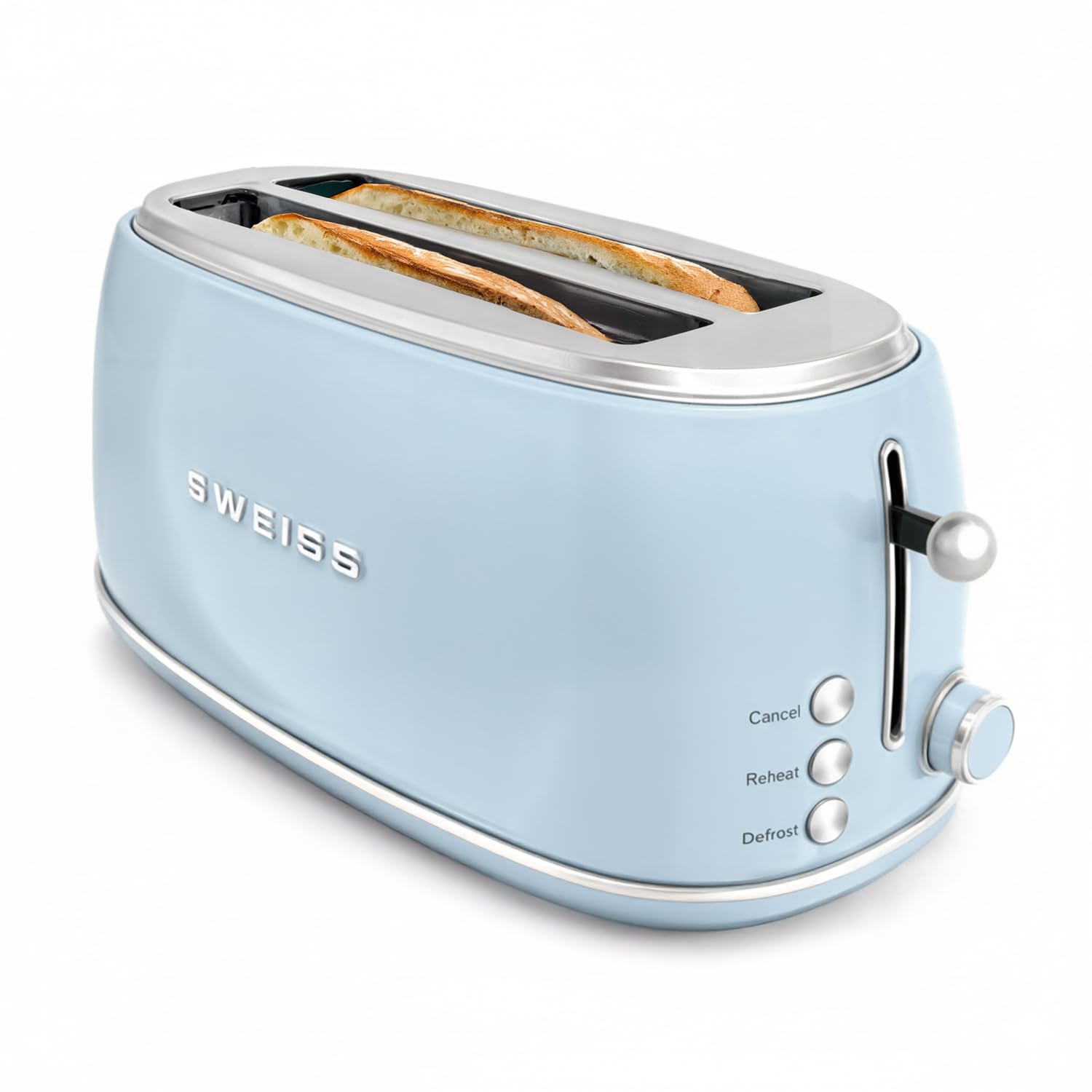 SWEISS Tostapane GRV6 Vintage, 2 Tostapane, 6 livelli di potenza, funzione scongelamento, funzione baguette, tostatura rapida e uniforme, facile da pulire, cassetto briciole, blu, 1500 W