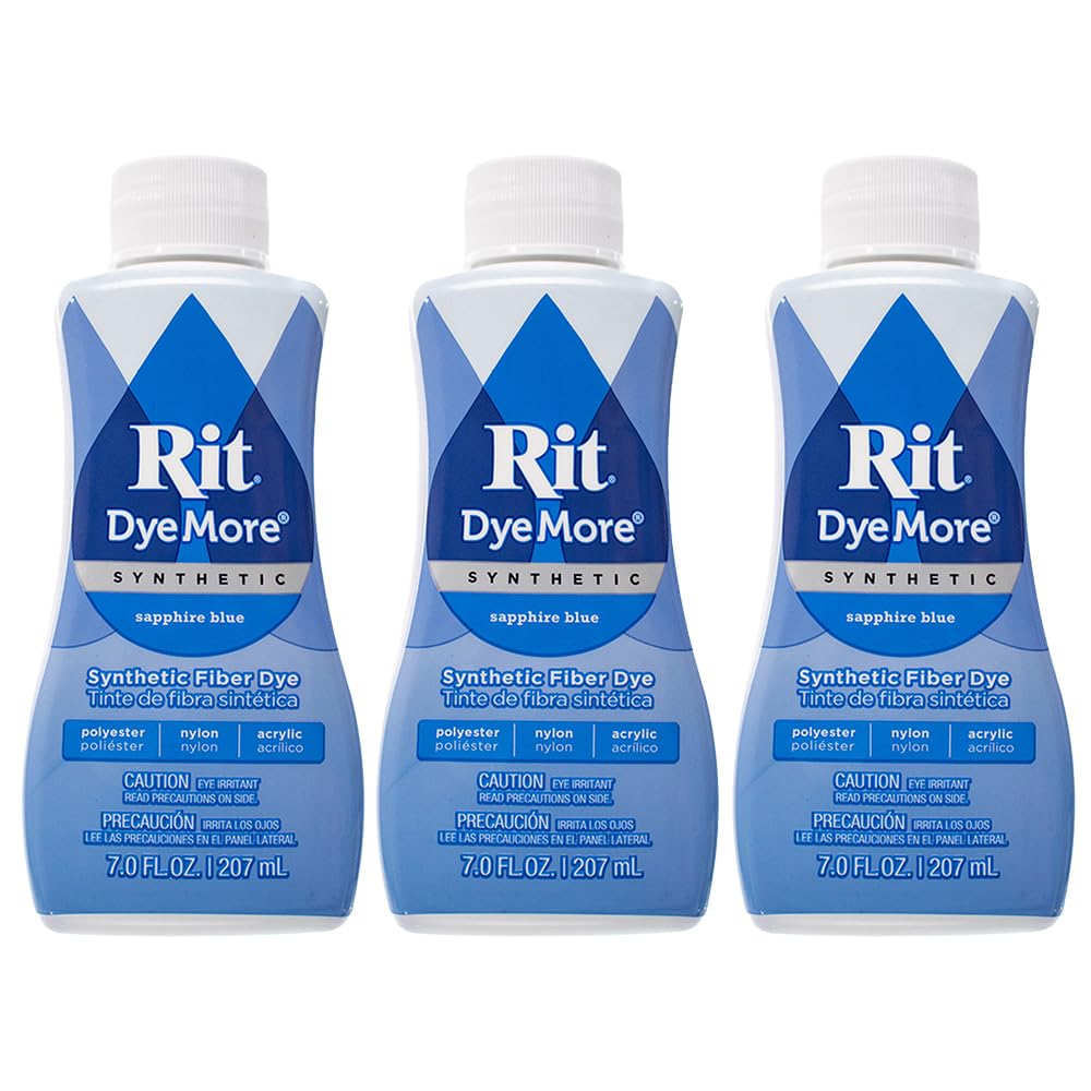 Rit DyeMore 7 Oz. Synthetic Liquid Fiber Dye for Clothing, Décor, and Crafts – Sapphire Blue (3 Pack)