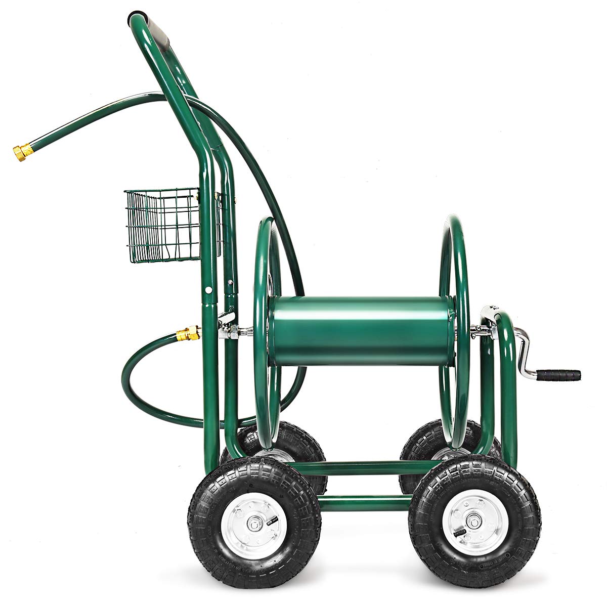 COSTWAY Carro Portamangueras Metal Carrito de Manguera de Jardín Reigo Soporte de Manguera Verde